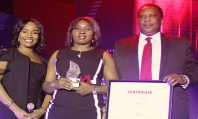 (L-r): Uzor Okonmah, head, Health & Insurance Solutions, Interswitch Limited; Veronica Onoja, vice president, Mobile Financial & Digital Services, Airtel Nigeria and Sina Adegoke, regional operations director, Lagos, Airtel Nigeria during the Interswitch Award Ceremony in Lagos, recently.